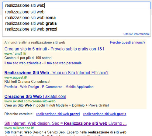 Google Suggest for realizzazione siti web